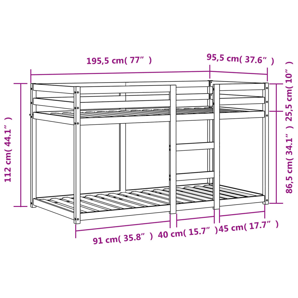 Etagenbett Wachsbraun 90x190 cm Massivholz Kiefer