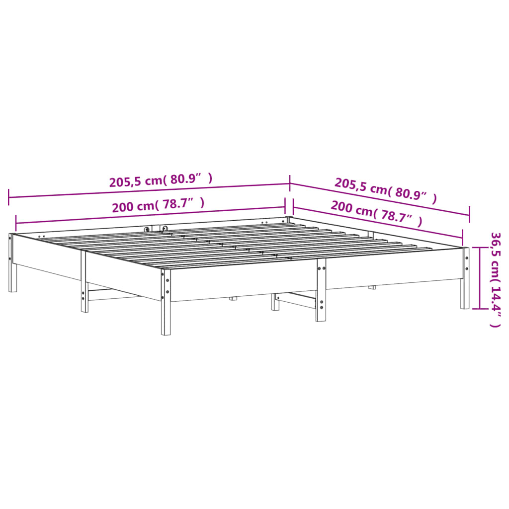 Massivholzbett ohne Matratze Weiß 200x200 cm Kiefernholz