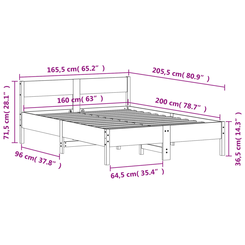 Massivholzbett ohne Matratze 160x200 cm Kiefernholz