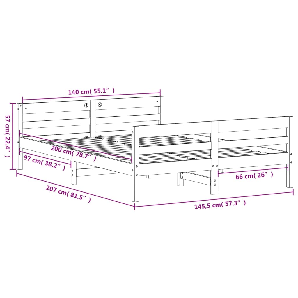 Massivholzbett ohne Matratze 140x200 cm Kiefernholz