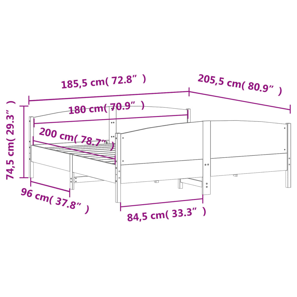 Massivholzbett ohne Matratze Weiß 180x200 cm Kiefernholz