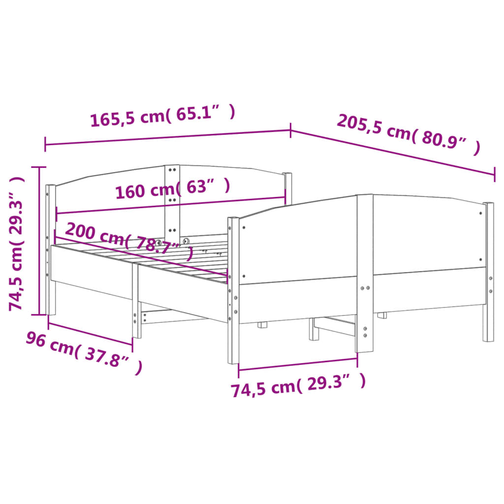 Massivholzbett ohne Matratze 160x200 cm Kiefernholz