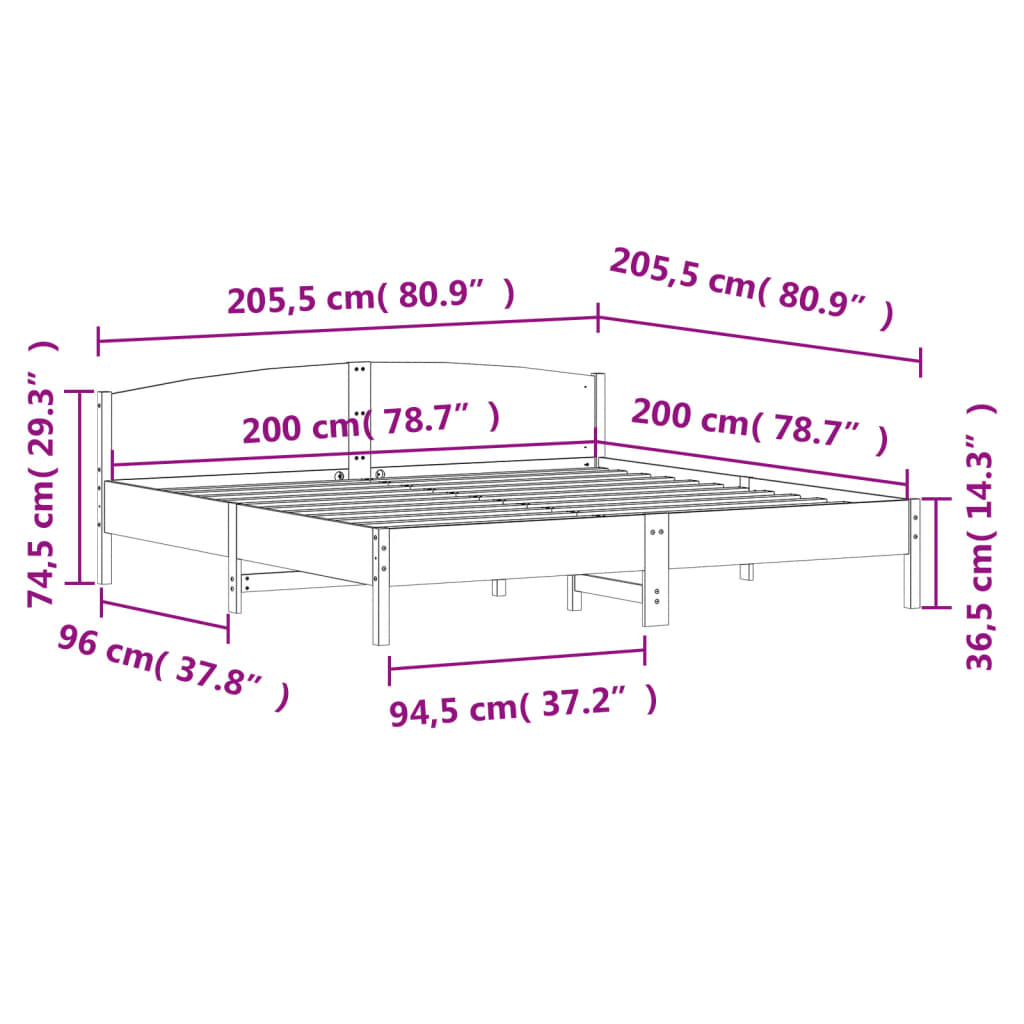 Massivholzbett ohne Matratze Weiß 200x200 cm Kiefernholz