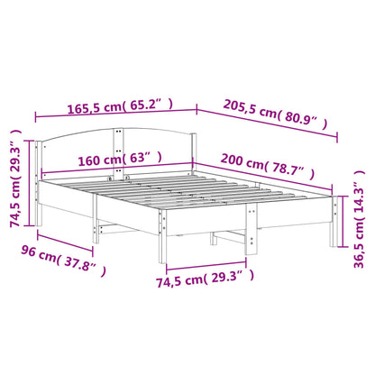 Massivholzbett ohne Matratze Weiß 160x200 Kiefernholz