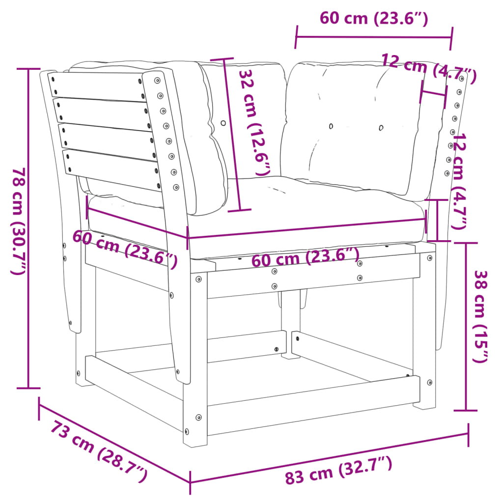 Gartensofa mit Armlehnen und Kissen Weiß Massivholz Kiefer