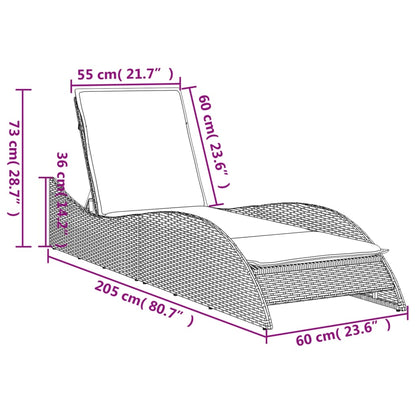 Sonnenliege mit Auflage Grau 60x205x73 cm Poly Rattan