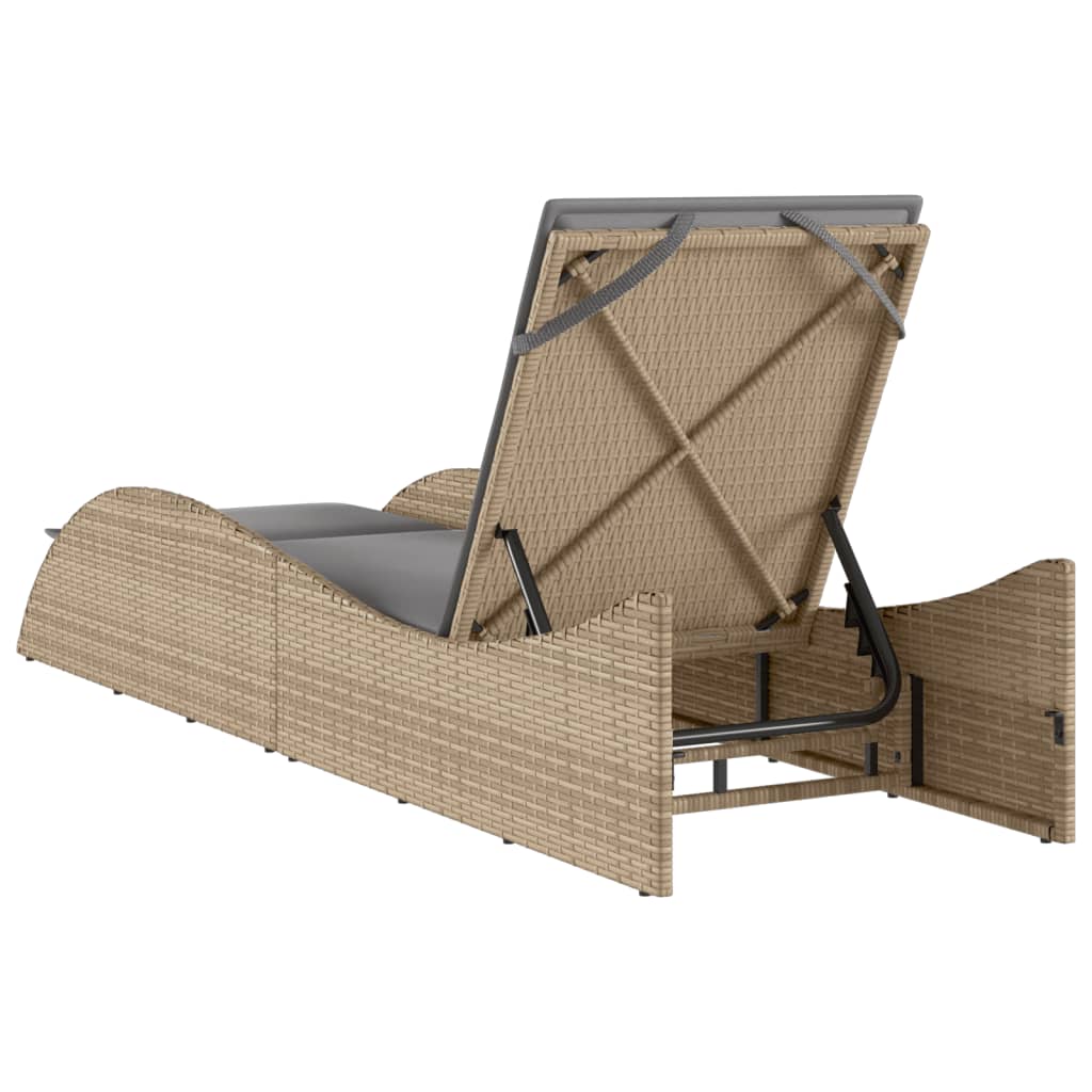 Sonnenliege mit Auflage Beige 60x205x73 cm Poly Rattan