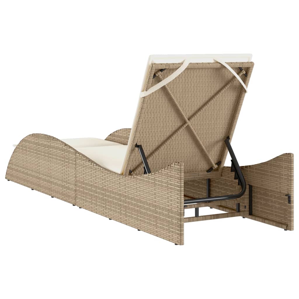 Sonnenliege mit Auflage Beige 60x205x73 cm Poly Rattan