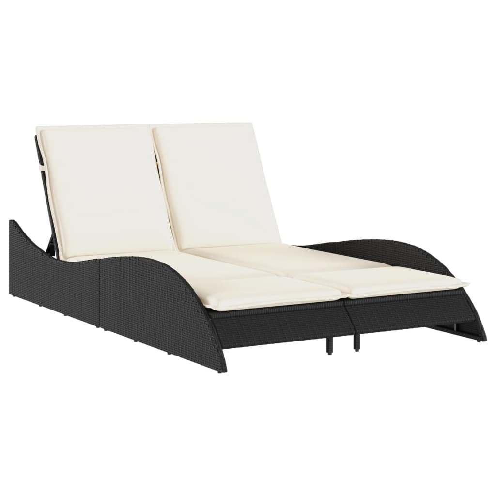 Sonnenliege mit Auflagen Schwarz 114x205x73 cm Poly Rattan