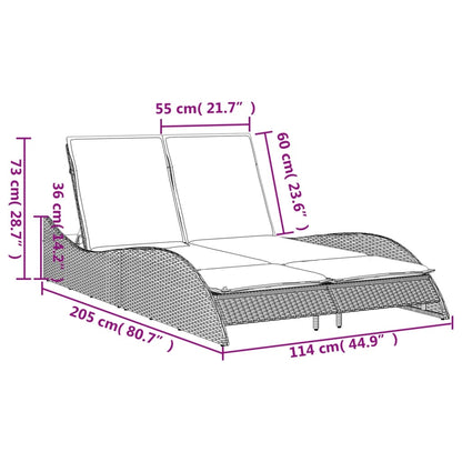 Sonnenliege mit Auflagen Grau 114x205x73 cm Poly Rattan