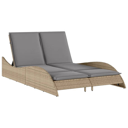 Sonnenliege mit Auflagen Beige 114x205x73 cm Poly Rattan