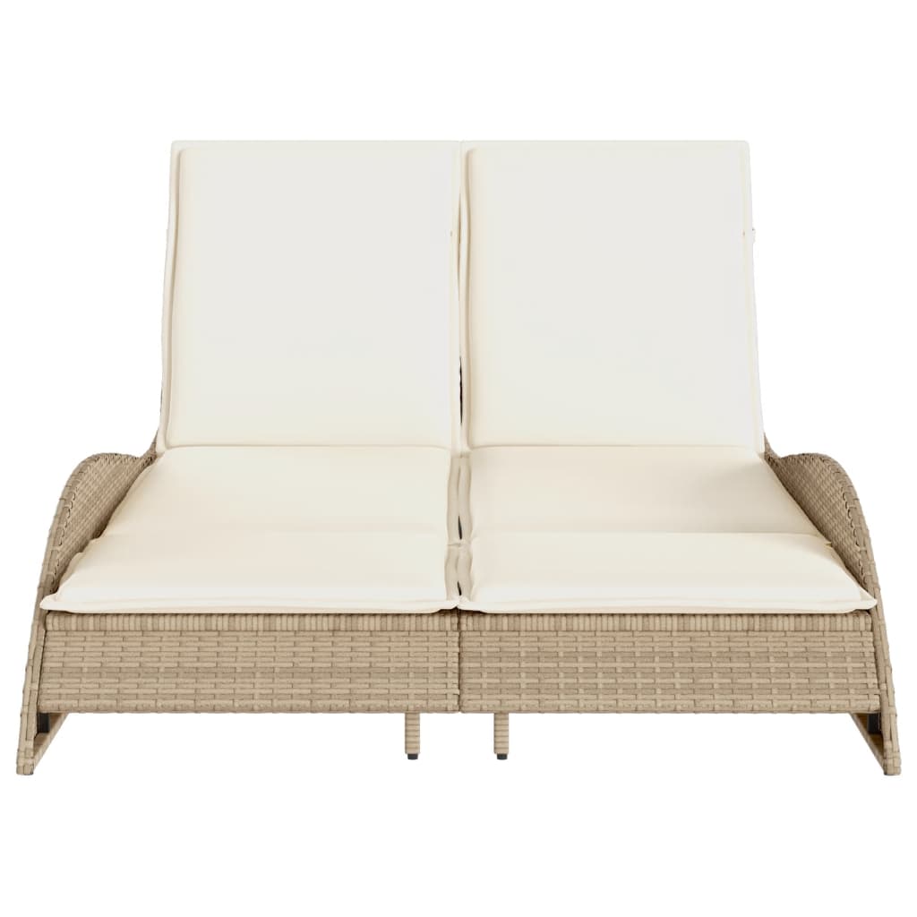 Sonnenliege mit Auflagen Beige 114x205x73 cm Poly Rattan