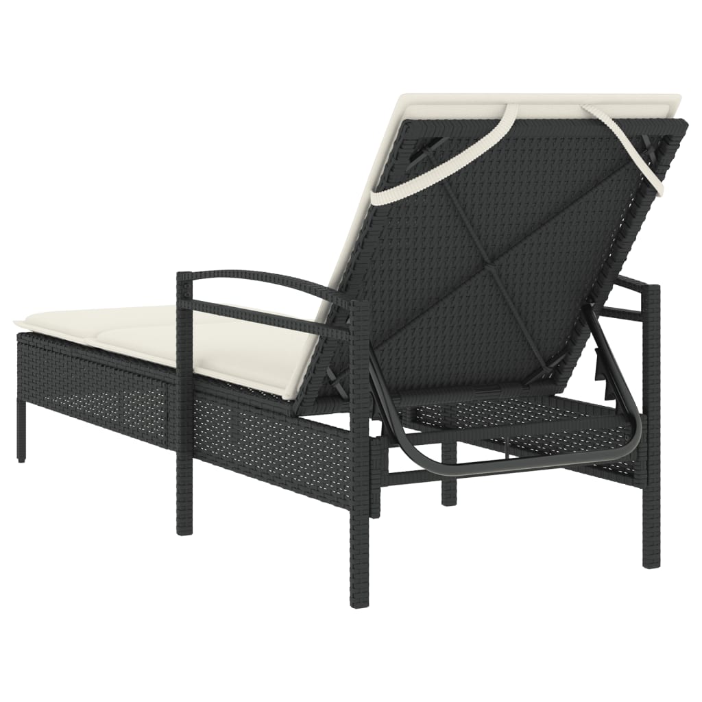 Sonnenliege mit Auflage Schwarz 63x200x81 cm Poly Rattan