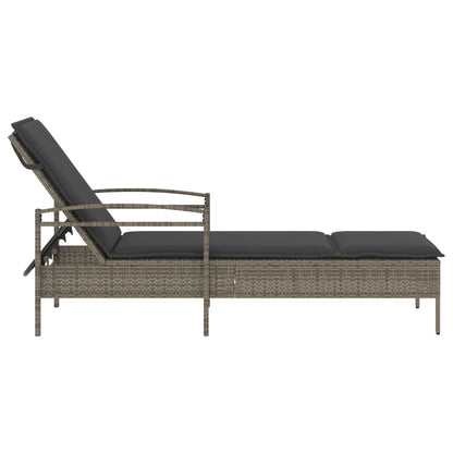 Sonnenliege mit Auflage Grau 63x200x81 cm Poly Rattan