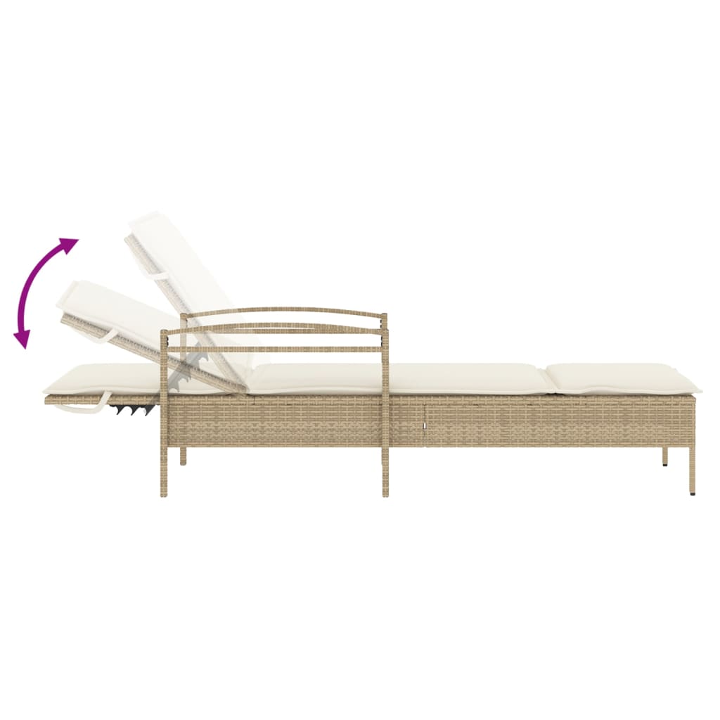 Sonnenliege mit Auflage Beige 63x200x81 cm Poly Rattan