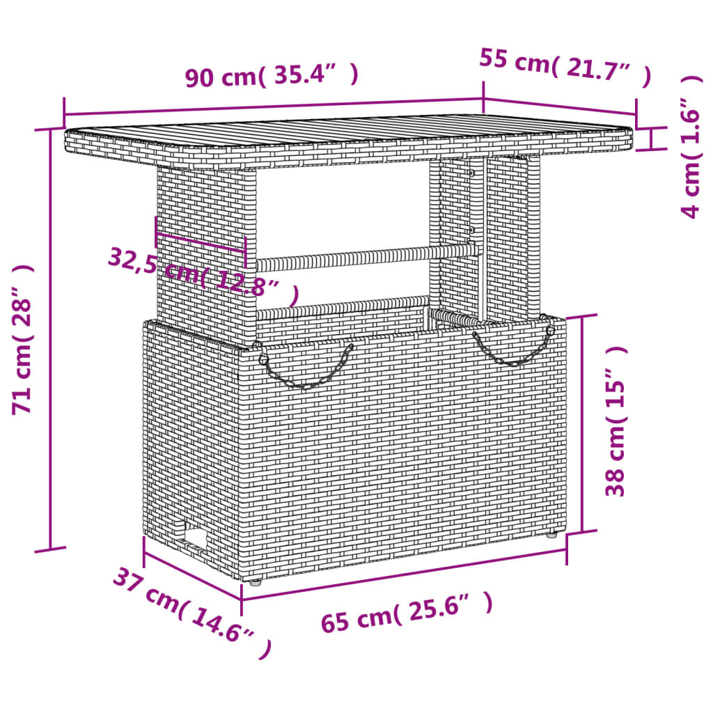 Gartentisch Schwarz 90x55x71 cm Poly Rattan und Akazienholz