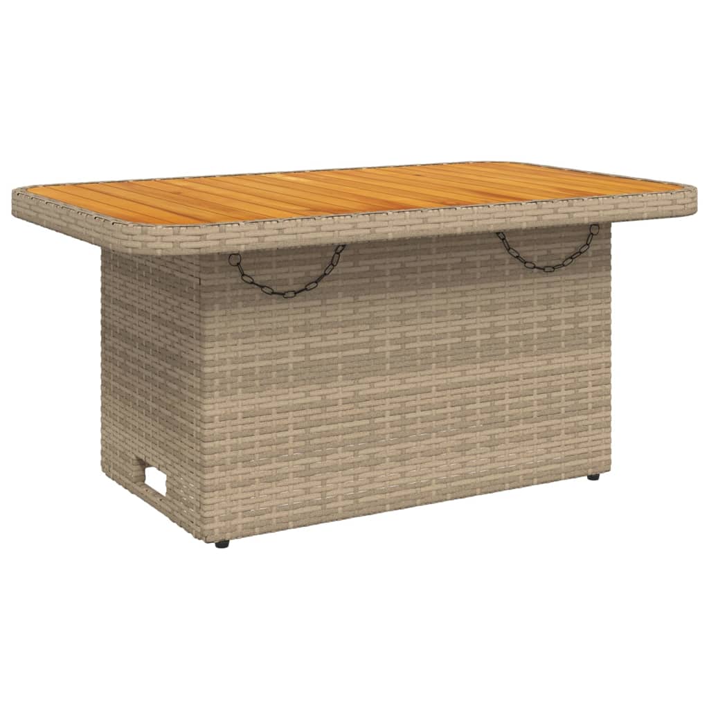 Gartentisch Beige 90x55x71 cm Poly Rattan und Akazienholz