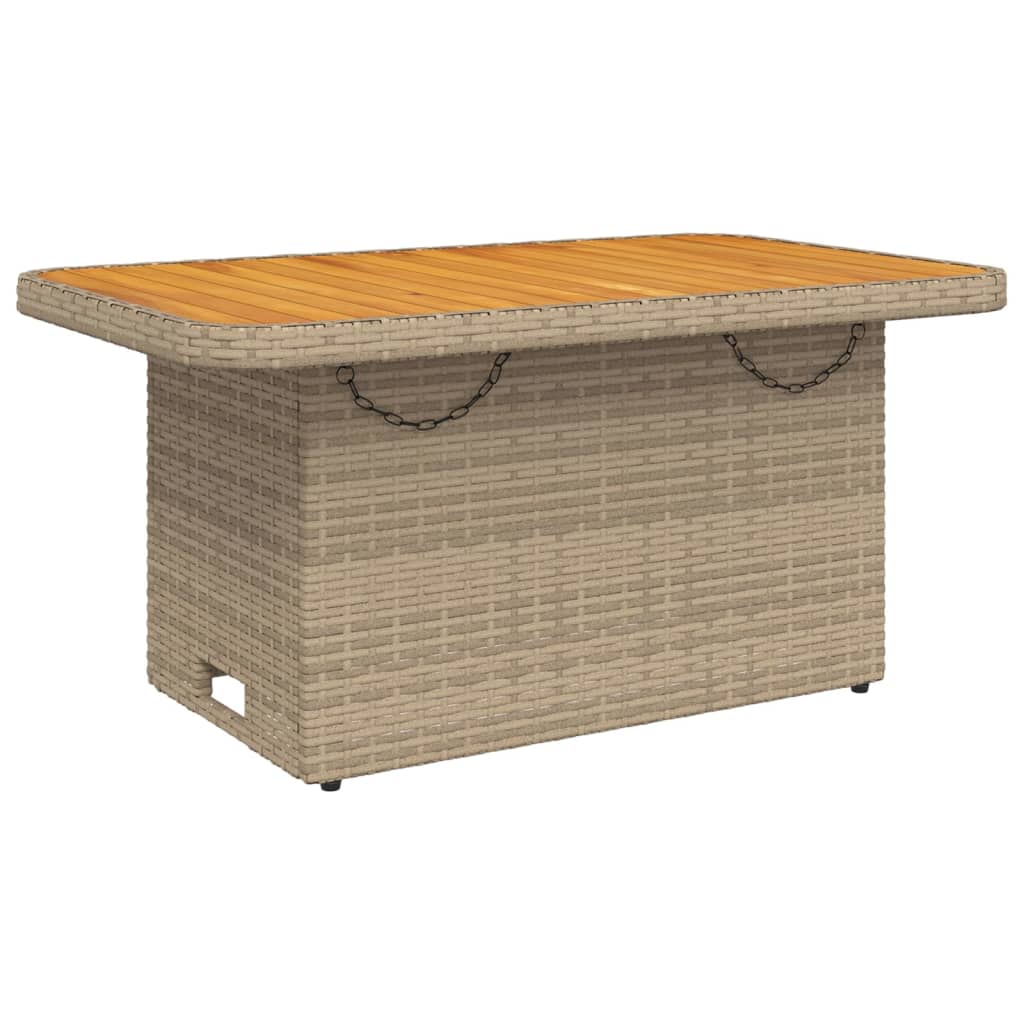 Gartentisch Beige 90x55x71 cm Poly Rattan und Akazienholz