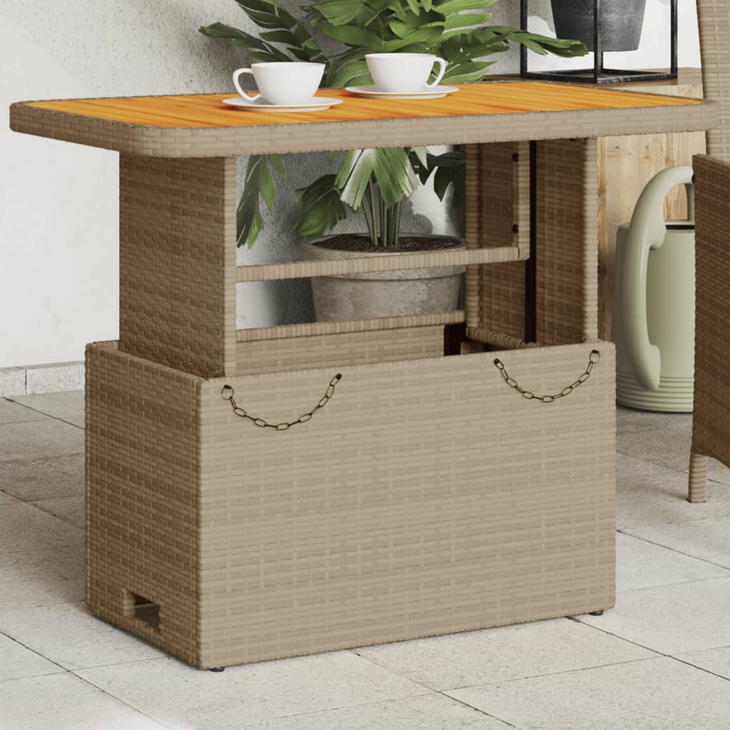 Gartentisch Beige 90x55x71 cm Poly Rattan und Akazienholz