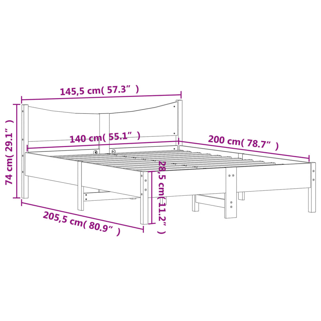 Massivholzbett ohne Matratze Wachsbraun 140x200 cm Kiefernholz