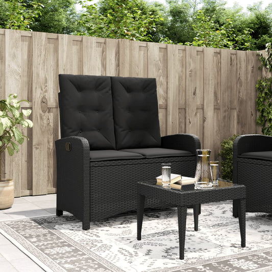 Gartenbank Verstellbar mit Kissen Schwarz Poly Rattan