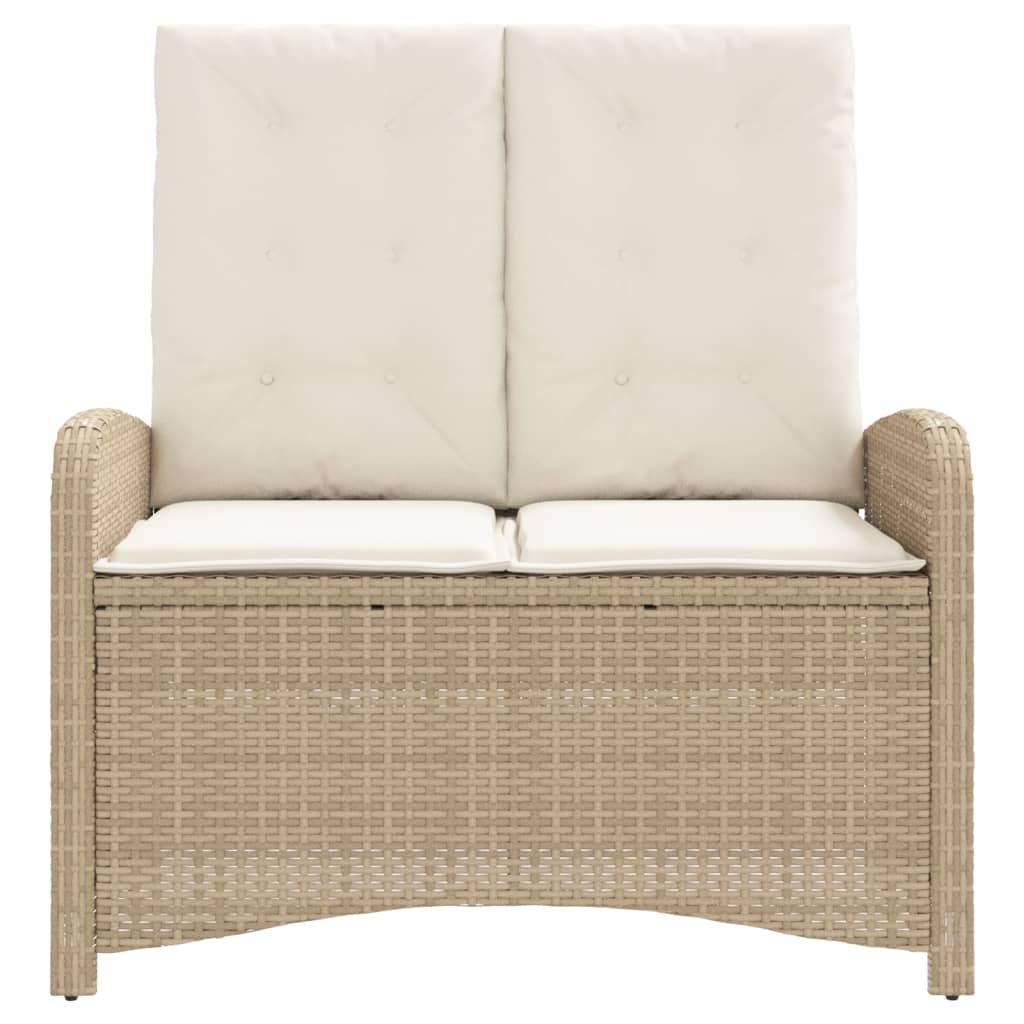 Gartenbank Verstellbar mit Kissen Beige Poly Rattan