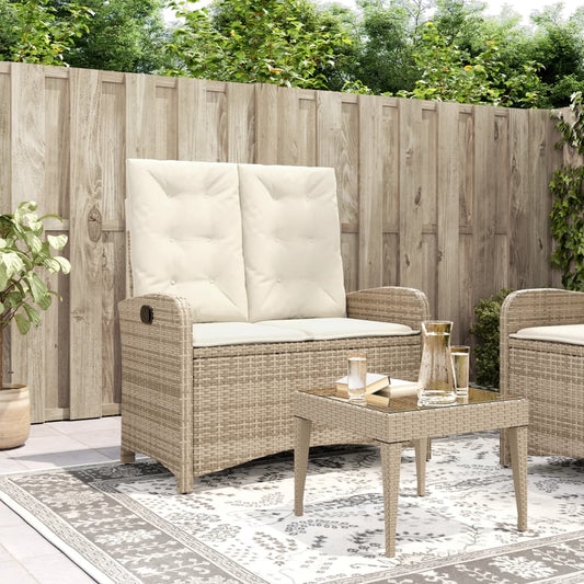 Gartenbank Verstellbar mit Kissen Beige Poly Rattan