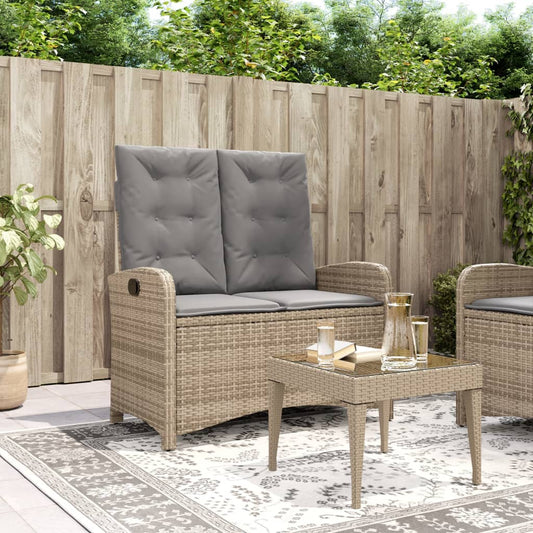 Gartenbank Verstellbar mit Kissen Beige Poly Rattan