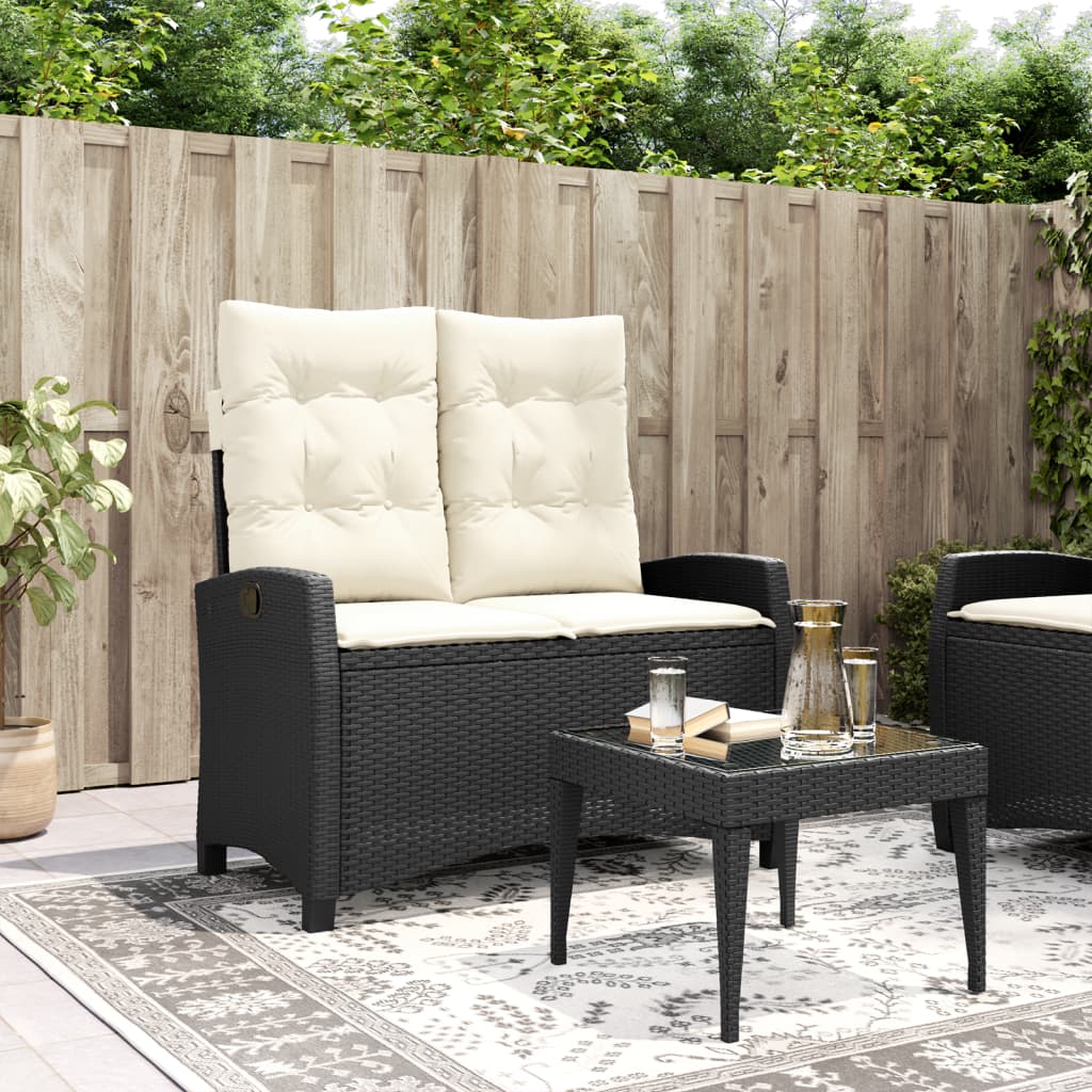 Gartenbank Verstellbar mit Kissen Schwarz Poly Rattan