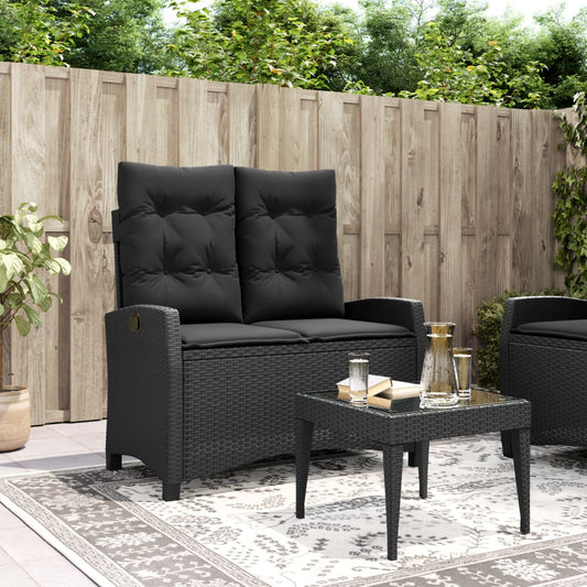 Gartenbank Verstellbar mit Kissen Schwarz Poly Rattan