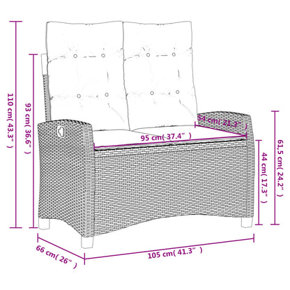 Gartenbank Verstellbar mit Kissen Braun Poly Rattan