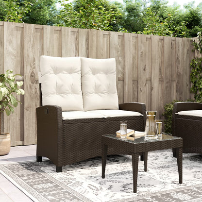 Gartenbank Verstellbar mit Kissen Braun Poly Rattan