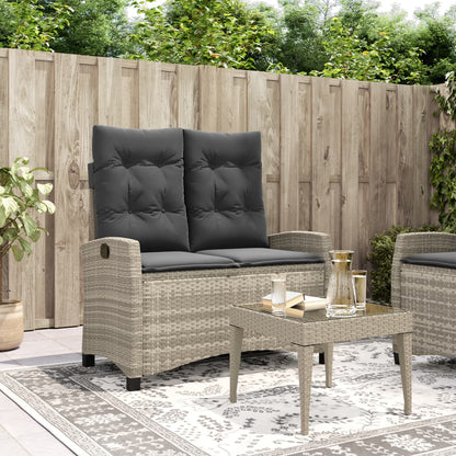 Gartenbank Verstellbar mit Kissen Hellgrau Poly Rattan