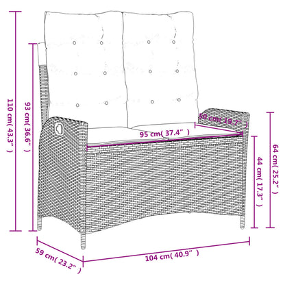 Gartenbank Verstellbar mit Kissen Braun Poly Rattan