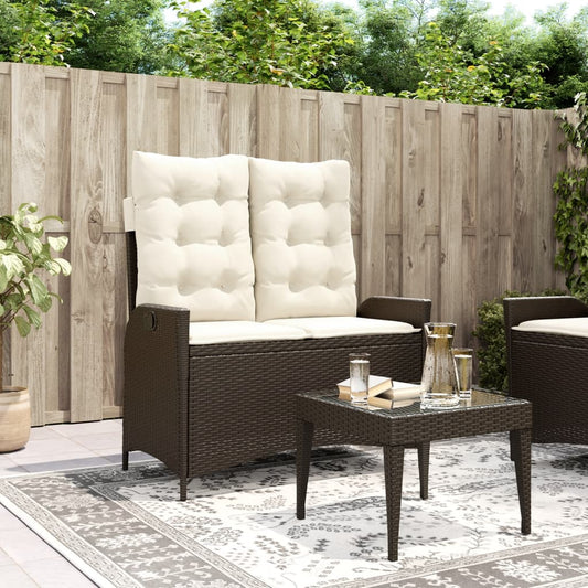 Gartenbank Verstellbar mit Kissen Braun Poly Rattan