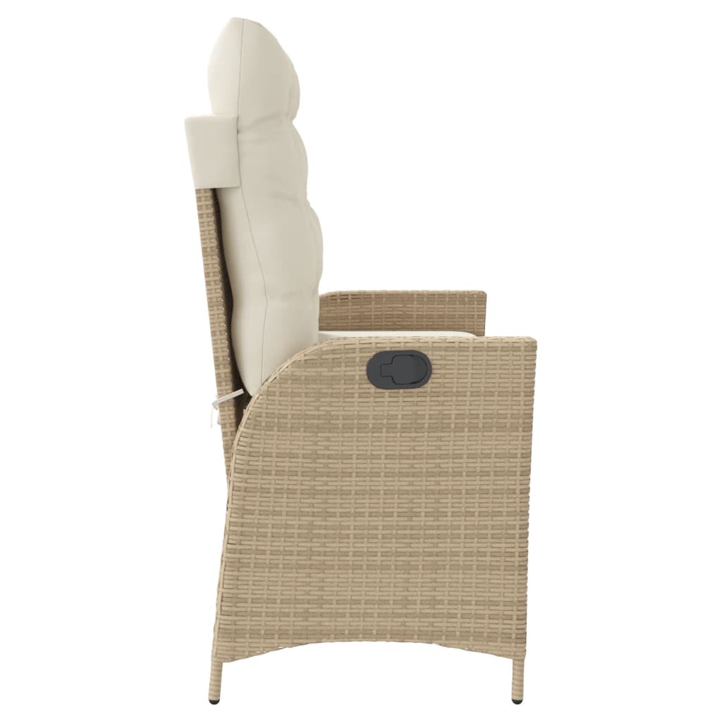 Gartenbank Verstellbar mit Kissen Beige Poly Rattan