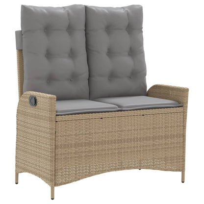 Gartenbank Verstellbar mit Kissen Beige Poly Rattan