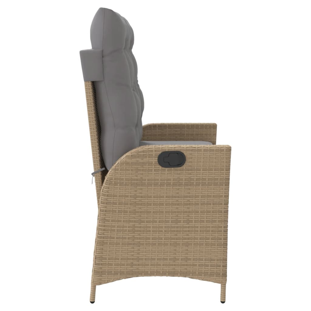 Gartenbank Verstellbar mit Kissen Beige Poly Rattan