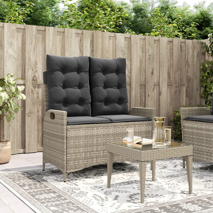 Gartenbank Verstellbar mit Kissen Hellgrau Poly Rattan