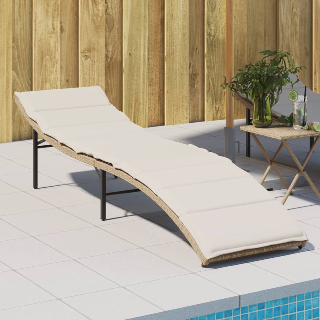 Sonnenliege mit Kissen Beige 55x199x50 cm Poly Rattan