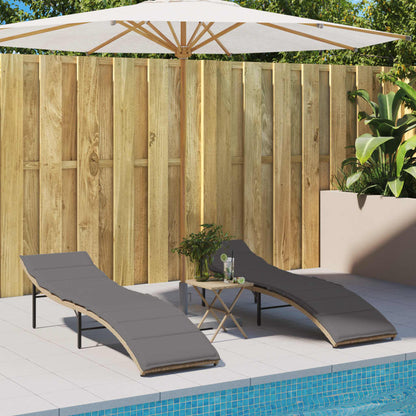 Sonnenliegen 2 Stk. mit Tisch Beige Poly Rattan