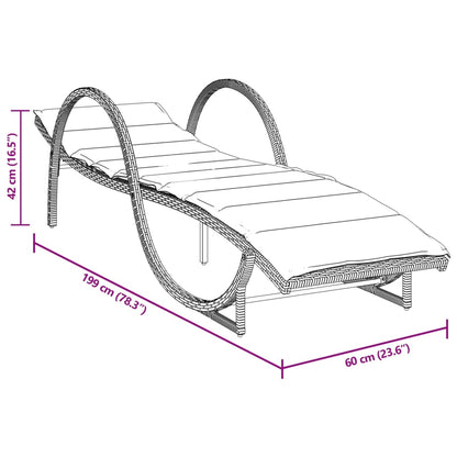 Sonnenliege mit Auflage Braun 60x199x42 cm Poly Rattan