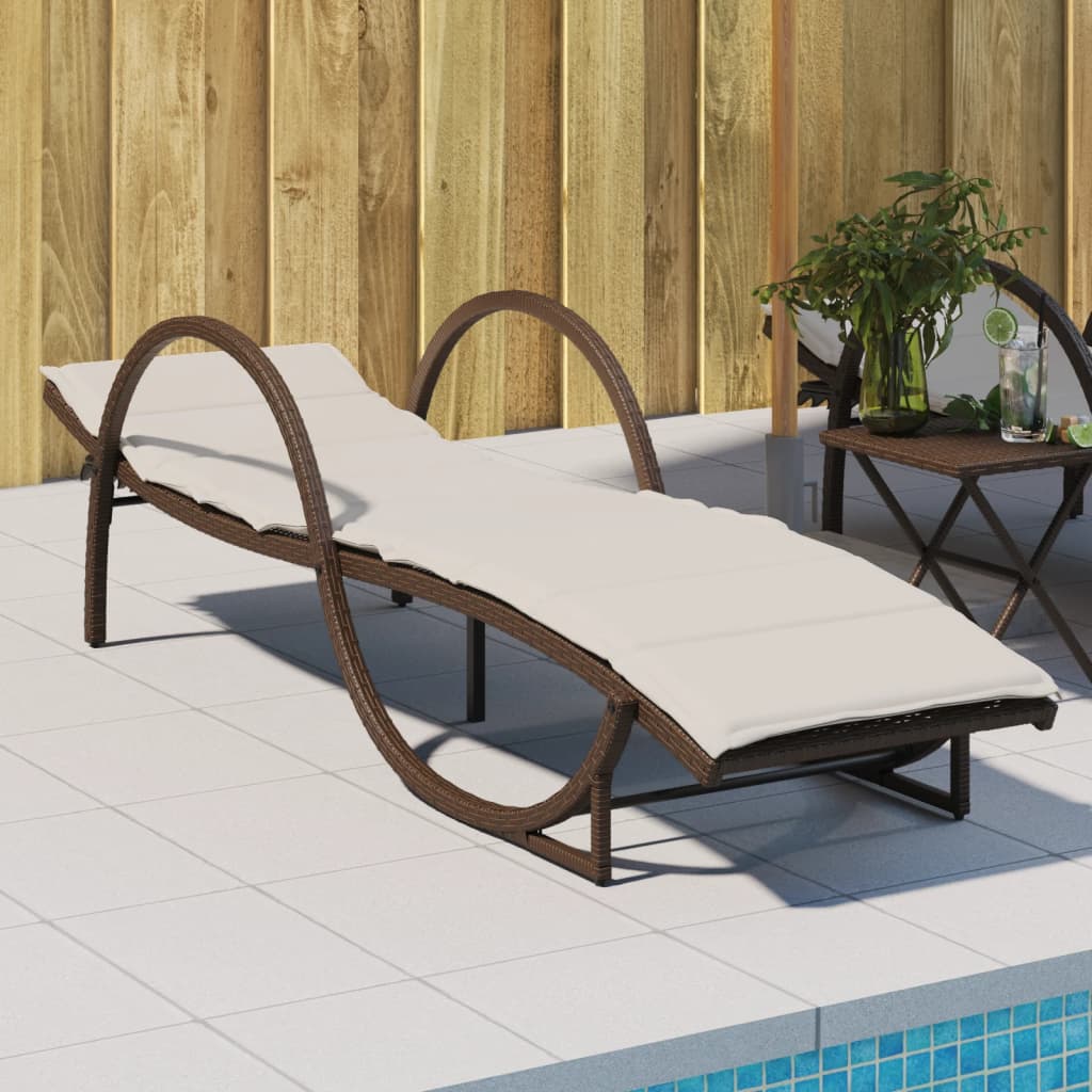 Sonnenliege mit Auflage Braun 60x199x42 cm Poly Rattan