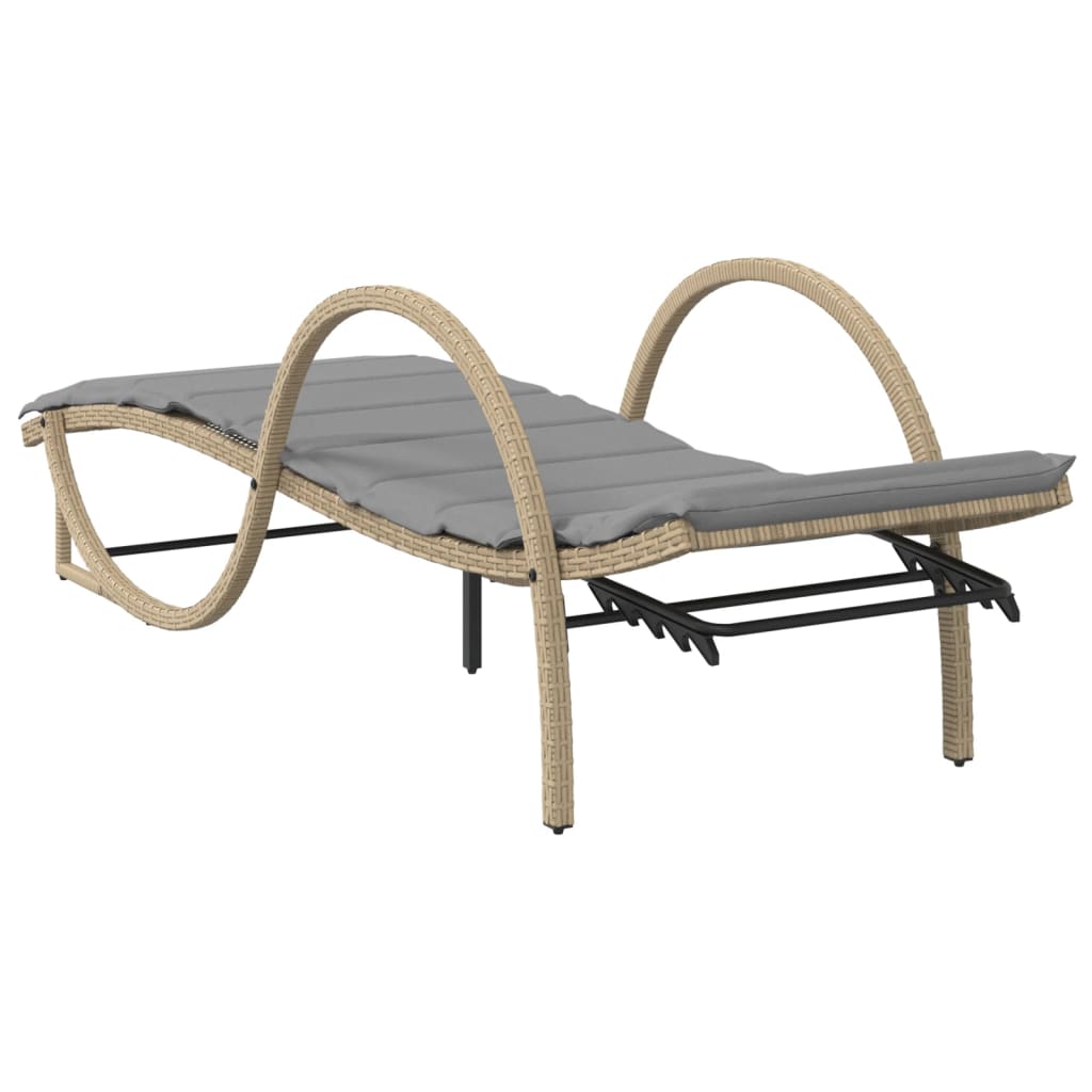 Sonnenliegen 2 Stk. mit Tisch Beige Poly Rattan