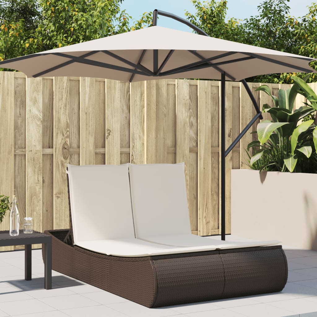 Doppel-Sonnenliege mit Auflagen Braun Poly Rattan