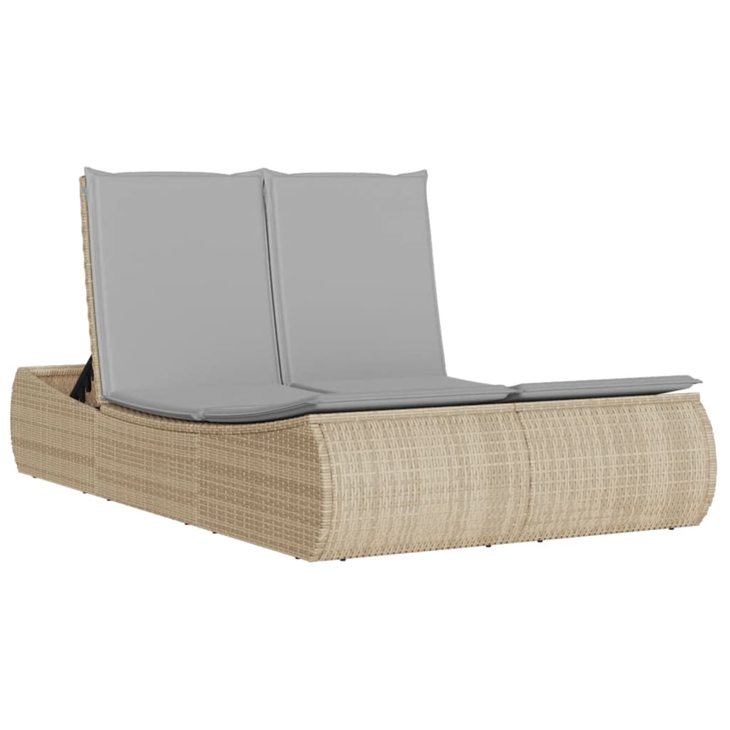 Doppel-Sonnenliege mit Auflagen Beige Poly Rattan