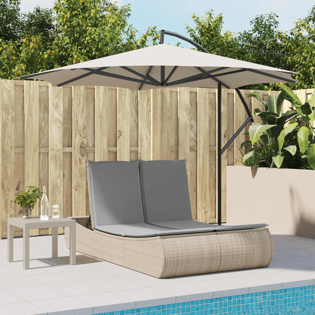 Doppel-Sonnenliege mit Auflagen Beige Poly Rattan