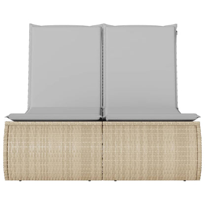 Doppel-Sonnenliege mit Auflagen Beige Poly Rattan