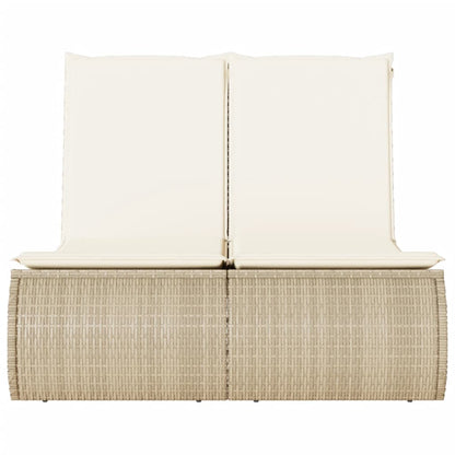 Doppel-Sonnenliege mit Auflagen Beige Poly Rattan