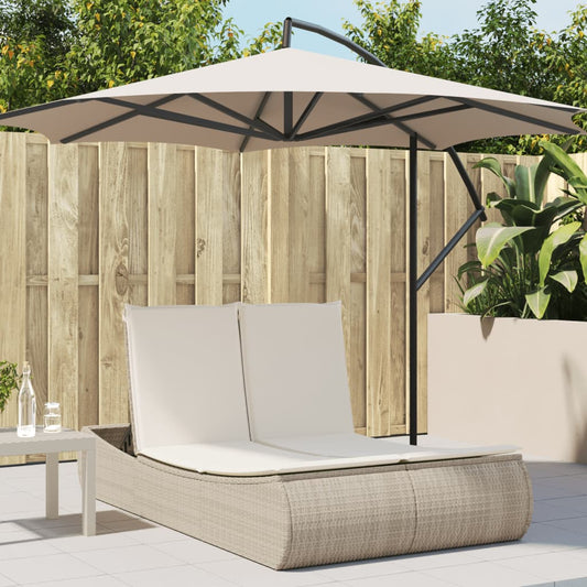 Doppel-Sonnenliege mit Auflagen Beige Poly Rattan